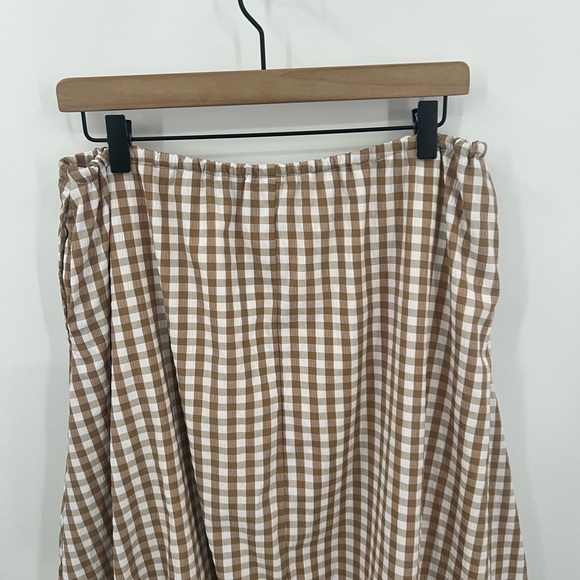 Women's Gingham Balloon Midi Skirt - Beige - Picture 4 of 10